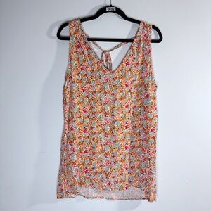 GAP Floral Rayon Tank Top V Neck V Back Tie Back Sleeveless Size L